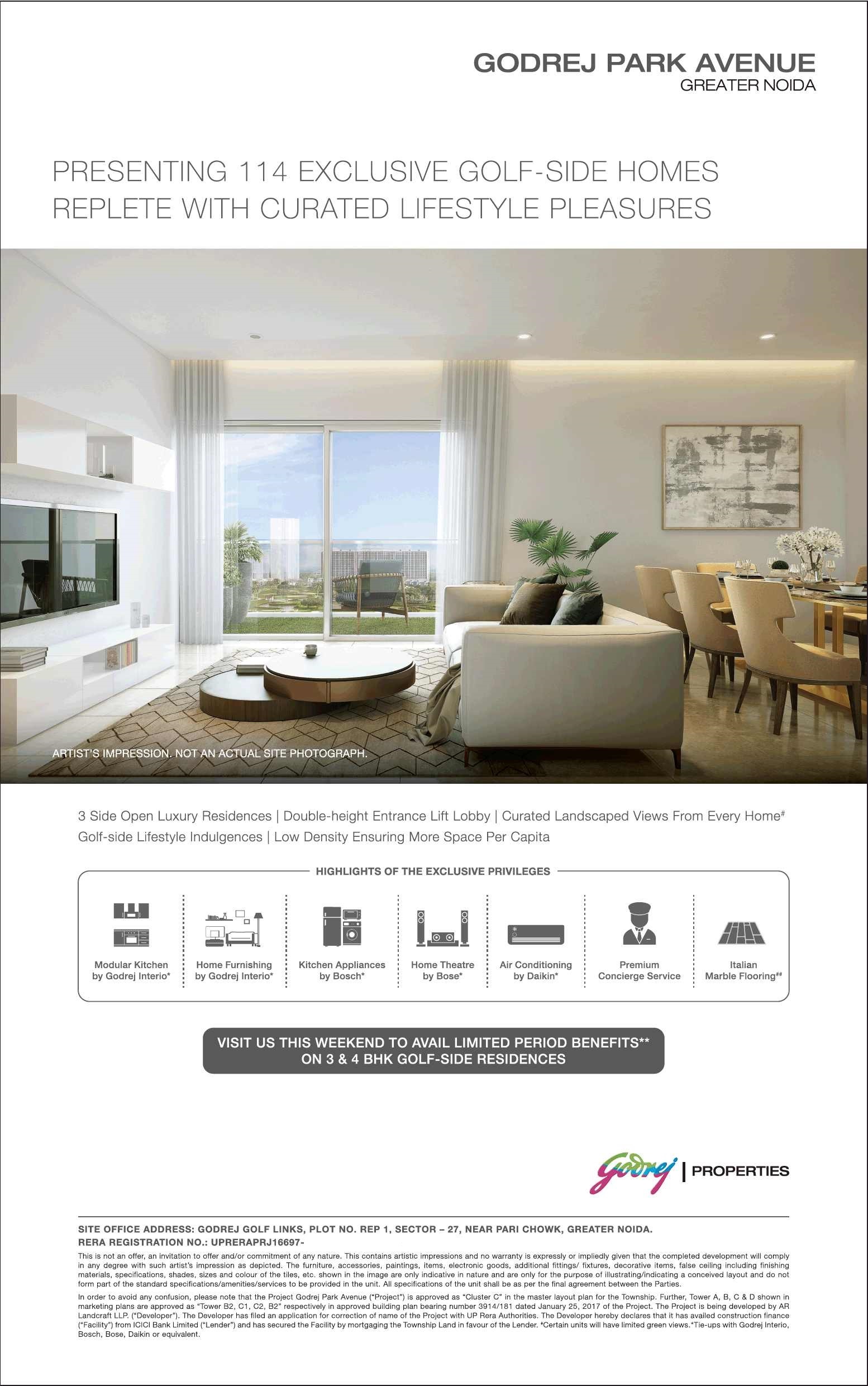 Avail 3 side open luxury residencies at Godrej Park Avenue in Greater Noida